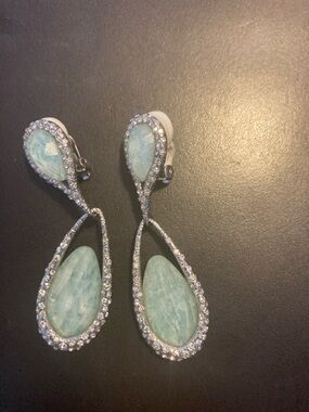 Sky Blue Teardrop Stone Clip-On Earrings - Brand